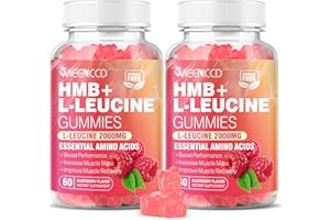 MEENCCD 2 Pack HMB and L-Leucine Gummies, 3000mg HMB and Leucine Amino Acid for Muscle Growth, Muscle Mass, Muscle Relief and Fast Workout Recovery, for Men & Women, Sugar-Free, Raspberry Flavor, 120 Count