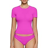 OEAK Womens T-Shirts Short Sleeve Shirts Crew Neck Basic Tees Soft Smoothing Seamless Tshirts Slim Fit Going Out Trendy Tops