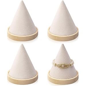 RattanView 4 Pcs Cone Bracelet Display Stand Bamboo Wood Single Bracelet Bangle Watch Display Holder for Show Selling Retail