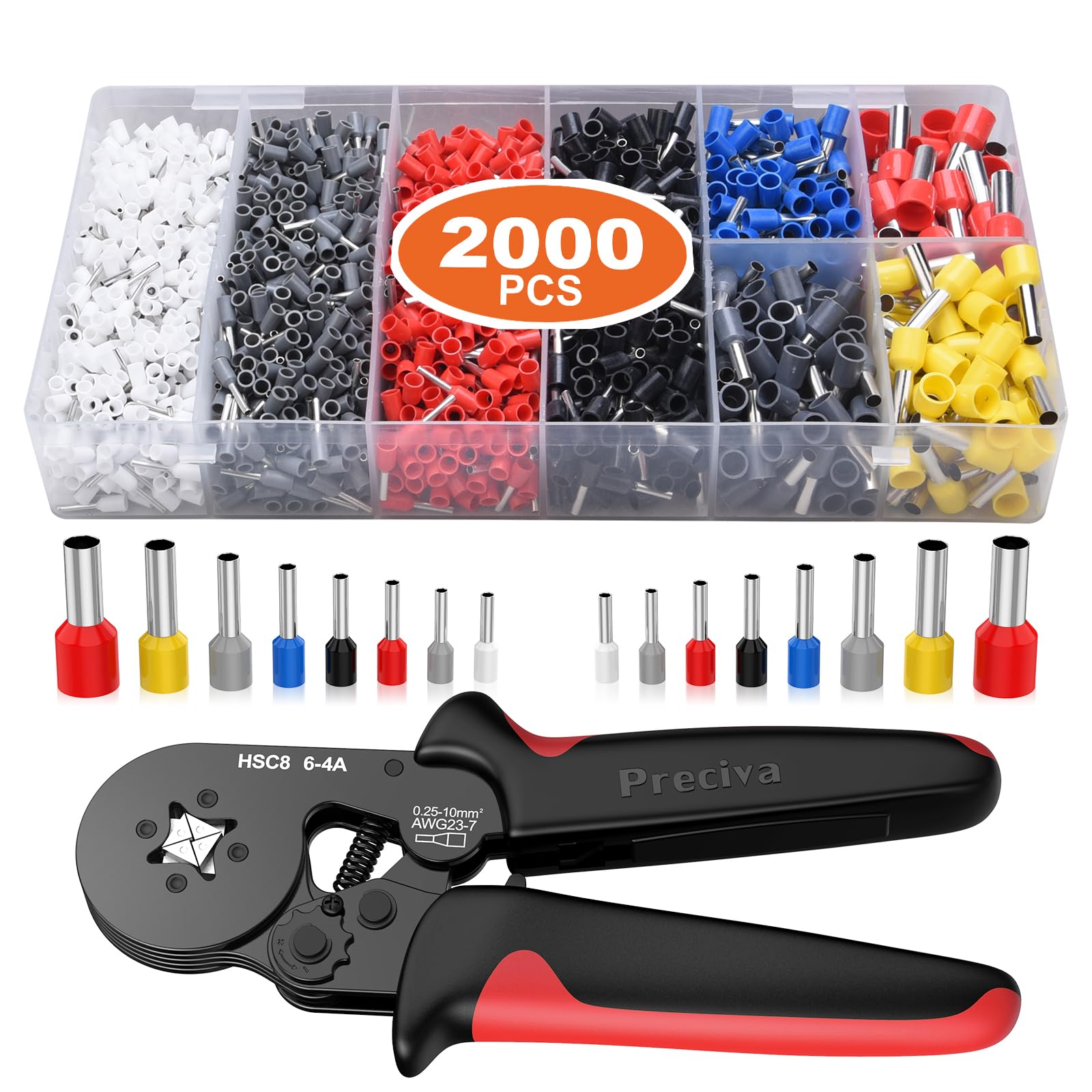 Photo 1 of Preciva Ferrule Crimping Tool Kit with 2000PCS Wire Connectors, AWG23-7 Self-adjustable Ratchet Wire Crimping Tool Kit Crimper Plier Set (Red)