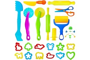 28Pcs Dough and Clay Play Tools Kit for Kids, Modeling Clay Accessories with Animal Cutters, Rolling Pins, Safety Scissors, Dough Extruder & Rollers