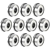 uxcell FR2-5zz Flanged Ball Bearing 1/8"x5/16"x9/64" Double Shielded Chrome Steel Bearings 10pcs