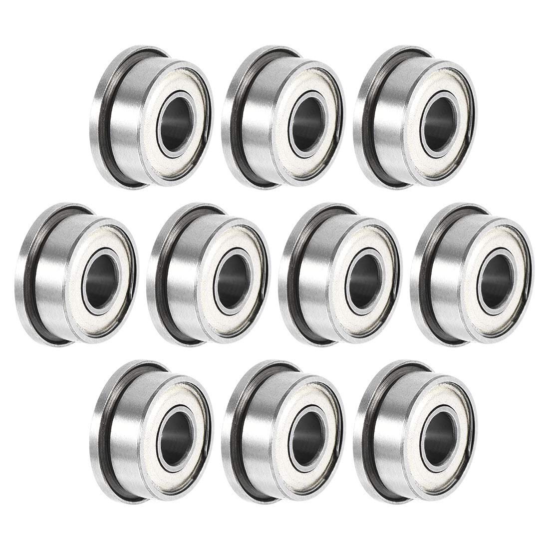 sourcing map FR2-5zz Flanged Ball Bearing 1/8"x5/16"x9/64" Double Shielded Chrome Steel Bearings 10pcs