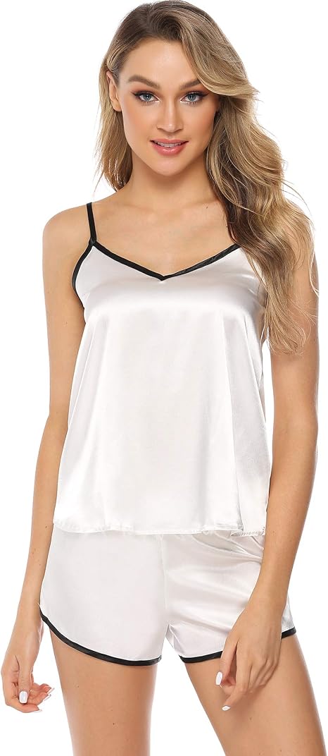 white satin short pajama set