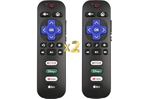 Replacement Remote for Roku TV Remote, 2PK, w/Disney YouTube Apple Button | Indicator light| Oversized font| Smooth buttons| Senior-Friendly| Premium | 1 Year Warranty