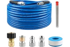 Sooprinse High Pressure Washer Sewer Jetter Kit, Button Nozzle and Rotating Sewer Jetting Nozzle,Daily Tool for Pressure Washer Sewer Washer Kit, 50FT Drain Cleaning Hose, 4000 PSI