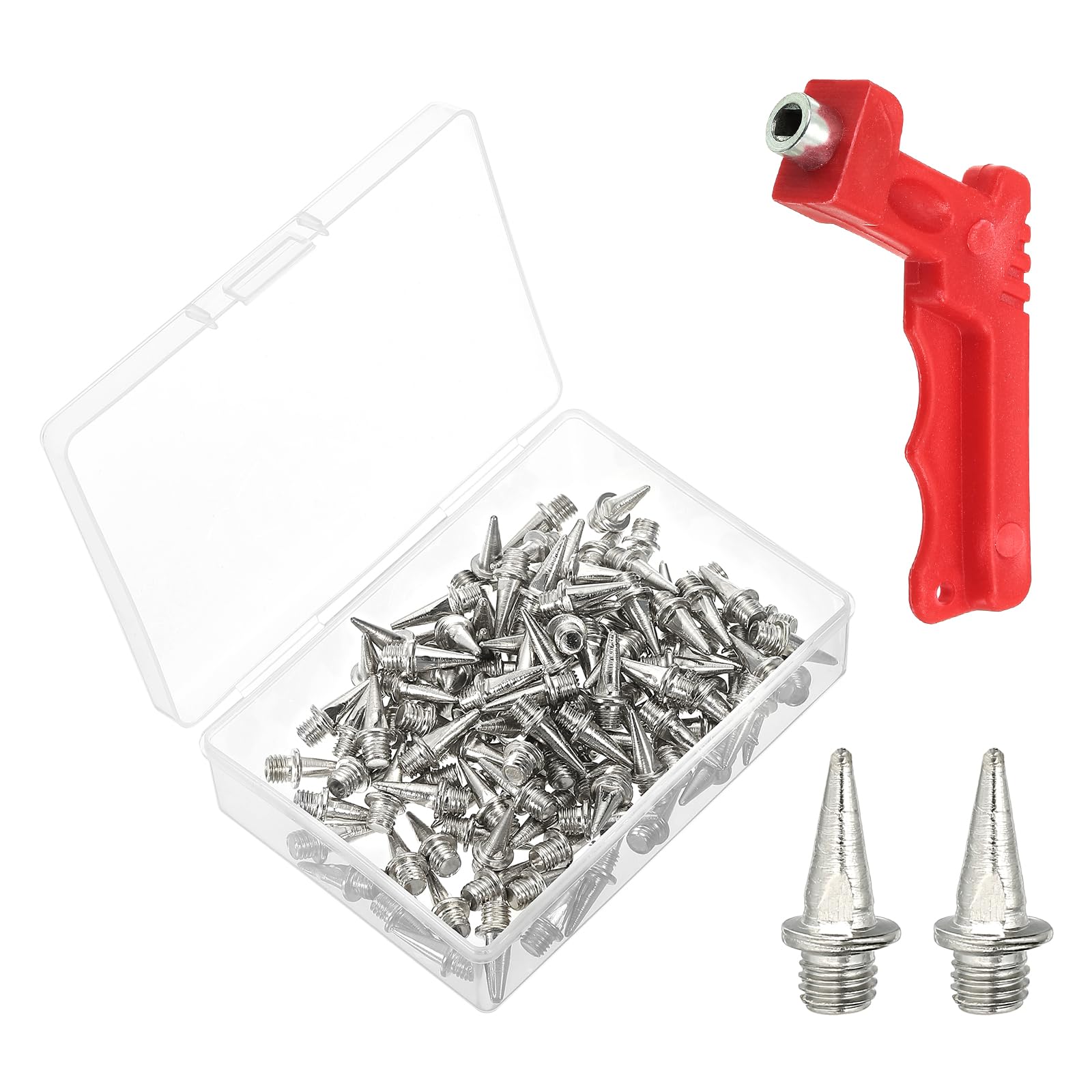 PATIKIL 1/2 Inch Steel Track Spikes, 120 Pack Sports Shoes Spikes Replacement Accessories with Spike Wrench for Long Jumping Running, Silver Tone