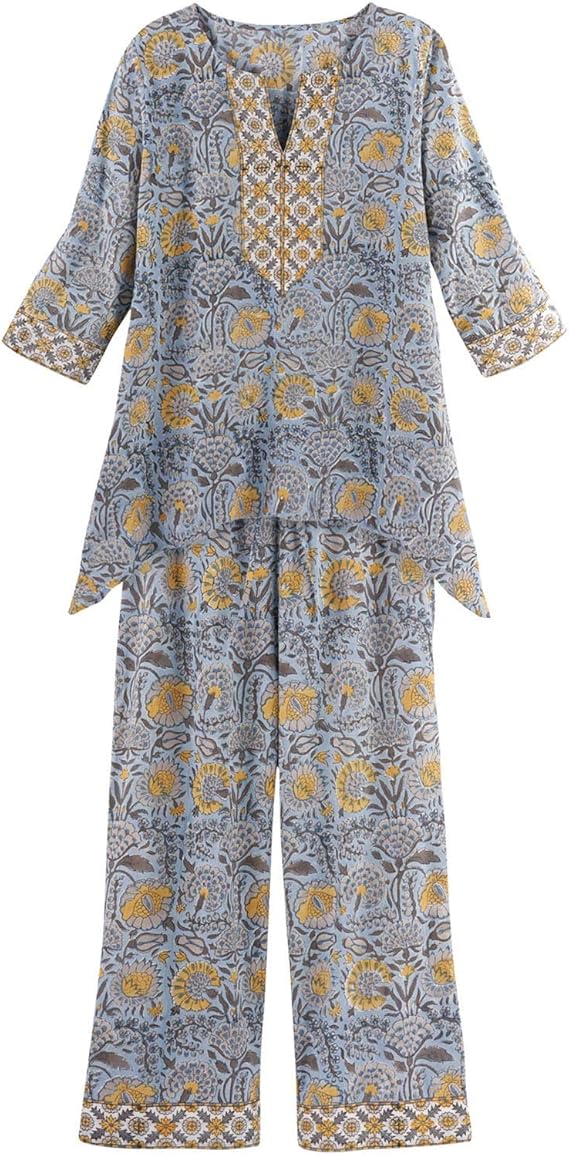 Floriana Women's Floral Print Pajamas 3/4 Sleeve Tunic Top Capri Pants