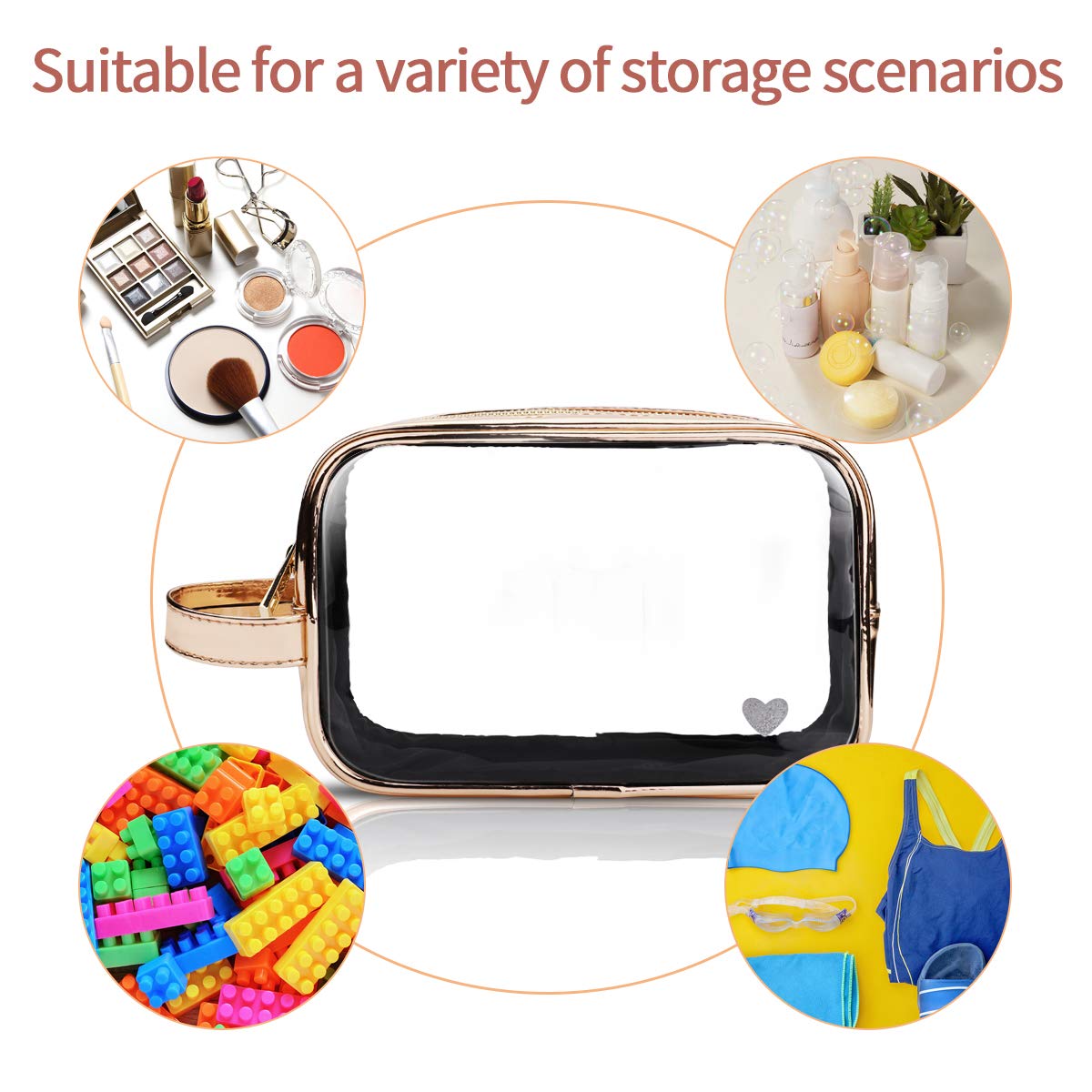 Set da viaggio trasparente portabile in PVC con 7 contenitori, Kit da aereo con bottiglie da viaggio, Contenitori per liquidi, Borsa impermeabile, Set flaconi per cosmetici per donne e uomi