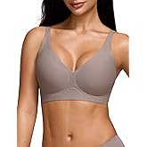 CALWINK Women's Jelly Bra Deep V-Neck Bra Lifting Support Wireless Coffee Brown