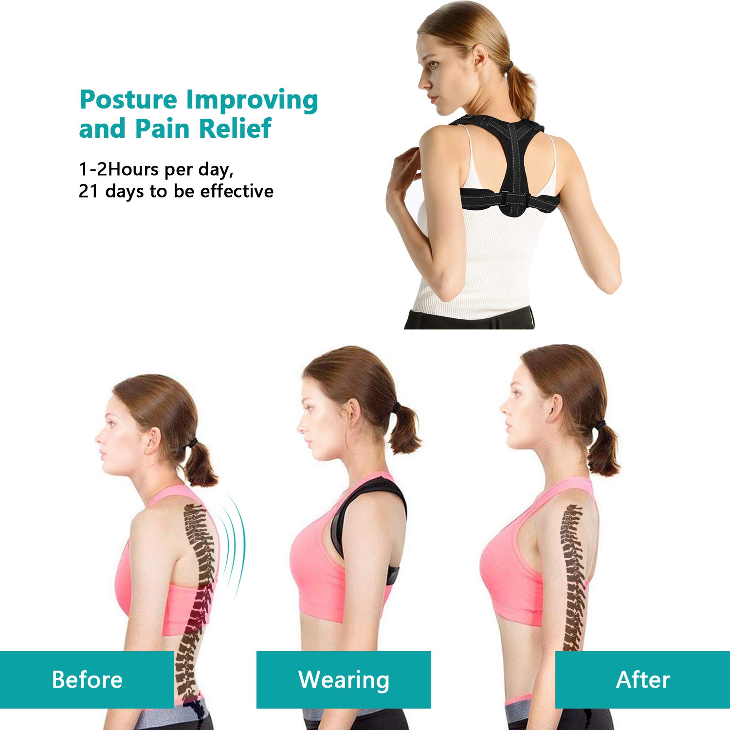 Posture Corrector for Men Women Upper Back Straightener Brace for Clavicle Support Adjustable Shoulder Brace for Posture Correction and Pain Relief from Neck, Back and Shoulder (Black, one Size)