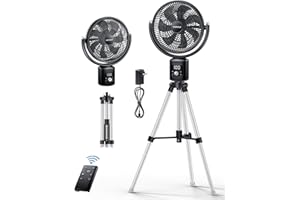 TriPole Oscillating Standing Fan 11” Outdoor Fan for Patios Quiet Pedestal Fan 12000mAh Rechargeable Battery Operated Floor Fan with Remote Control Portable Fan for Bedroom Patio Home Camping Travel