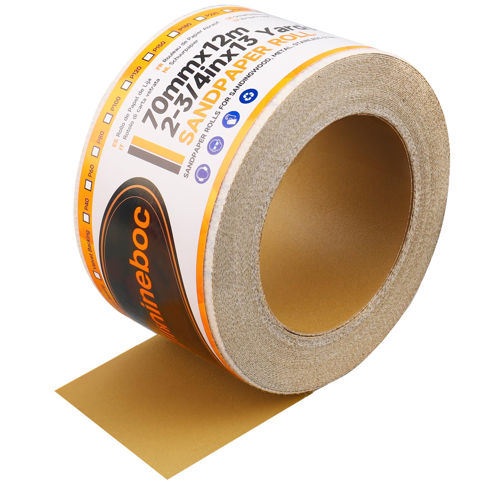 Shineboc 12m x 70mm Hook and Loop Sandpaper Roll, Aluminium Oxide Abrasive Sanding Paper for Sanding, Polishing and Rust Removal, 240 Grit