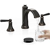 HEYMYTAP Waterfall Bathroom Faucet 3 Hole, 4-16 Inch Oil Rubbed Bronze Bathroom Faucet, Brass Bathroom Sink Faucet, 2 Handle Bathroom Faucets, Bathroom Vanity Faucet with Pop-Up Drain, Water Hoses