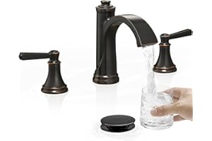 HEYMYTAP Waterfall Bathroom Faucet 3 Hole, 4-16 Inch Oil Rubbed Bronze Bathroom Faucet, Brass Bathroom Sink Faucet, 2 Handle Bathroom Faucets, Bathroom Vanity Faucet with Pop-Up Drain, Water Hoses
