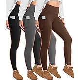 HIGHDAYS 3 Pack Fleece Lined Leggings for Women with Pockets - Tummy Control Thermal Warm Yoga Pants Plus Size S/M-4XL