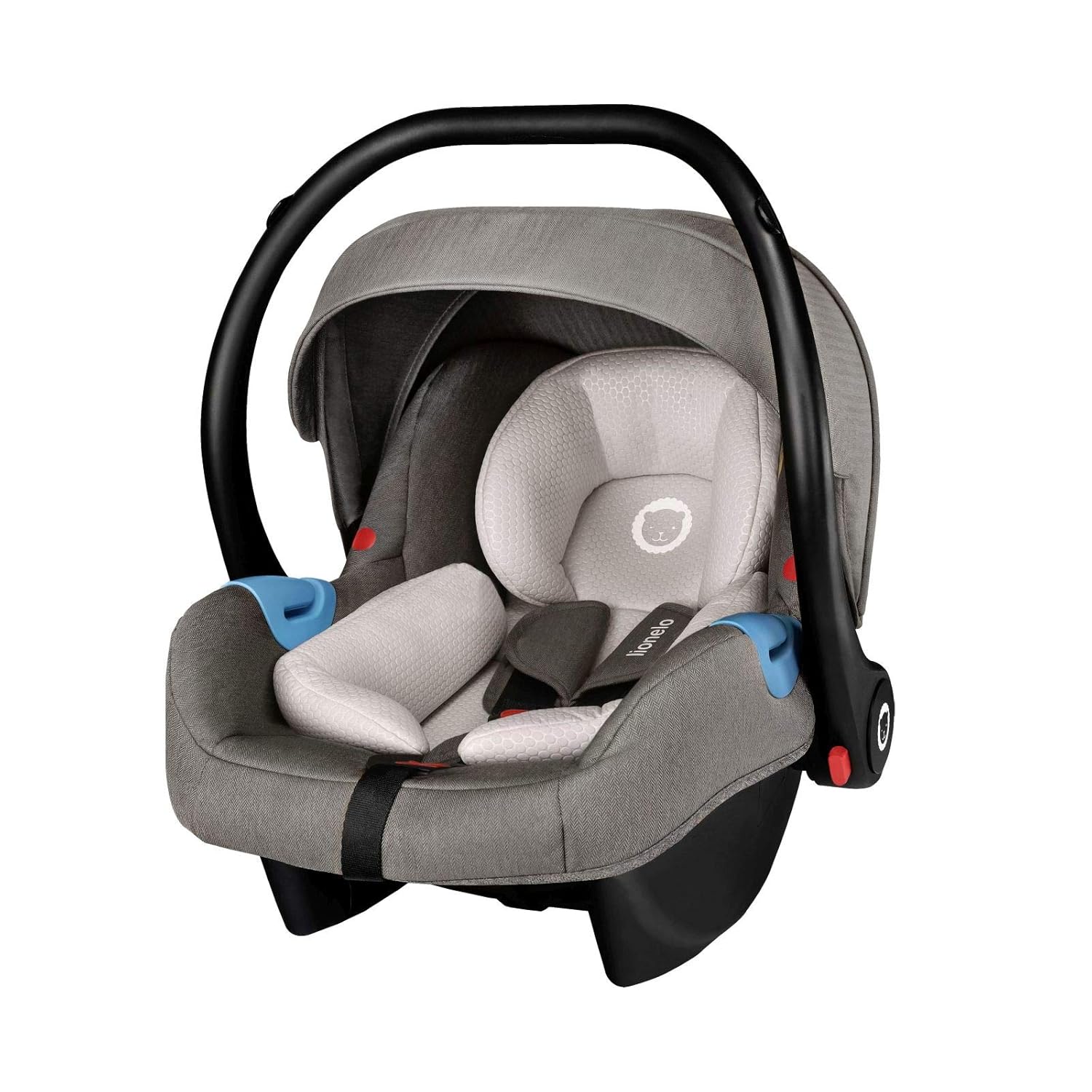 Lionelo Greet Carrier Kindersitz Auto Kindersitz Autokindersitz Gruppe 0 ab Geburt bis 13 kg leichte Konstruktion Faltdach Universaladapter ECE R44 04 TÜV Grau