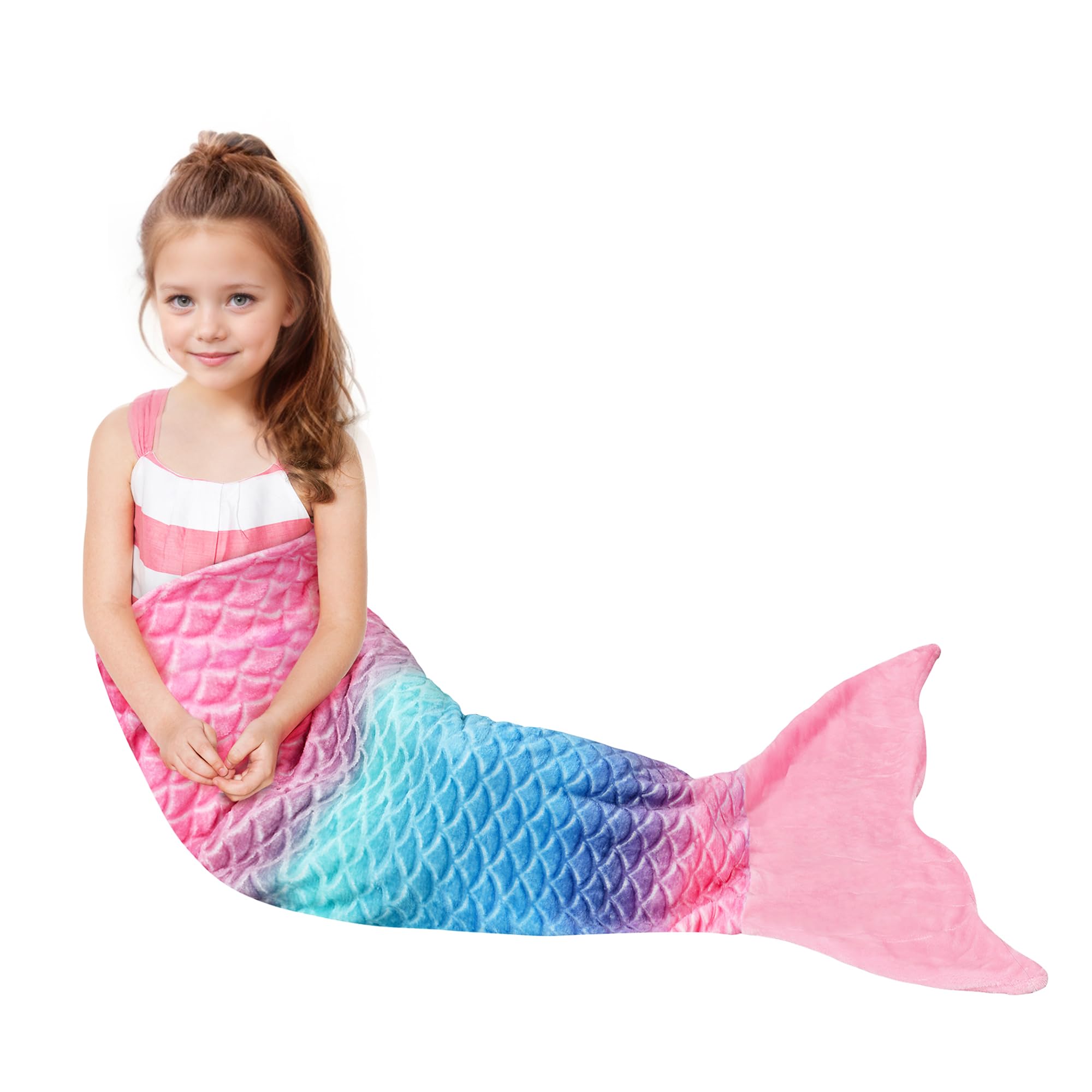Catalonia Classy Mermaid Tail Blanket, Soft Warm Plush Fleece Sleeping Bag Snuggle Blanket for Teens 155 x 51 cm Rainbow Ombre, Fish Scale Pattern, Pink