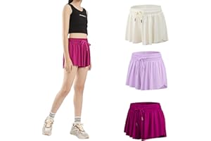 YKNKTSTC 3 Pack Girls Flowy Shorts with Spandex Liner 2 in 1 Youth Junior Butterfly Skirts for Fitness Running Sports