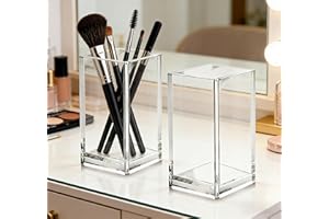 Clear Acrylic Pencil Pen Holder 2PCS,Makeup Brush Storage Organizer, Desk Accessories Holder, Modern Design Desktop Stationer