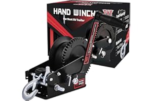 TYT 3500lbs Heavy Duty Boat Trailer Winch with 32FT Black Strap, 2-Way Ratchet 4:1/8:1 Gear Trailer Winch, Portable Hand Cran