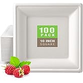 Gezond 100 Pack Compostable Square Paper Plates 10 Inch Disposable Plate Large Square Dinner Plate Biodegradable White Plates for Party