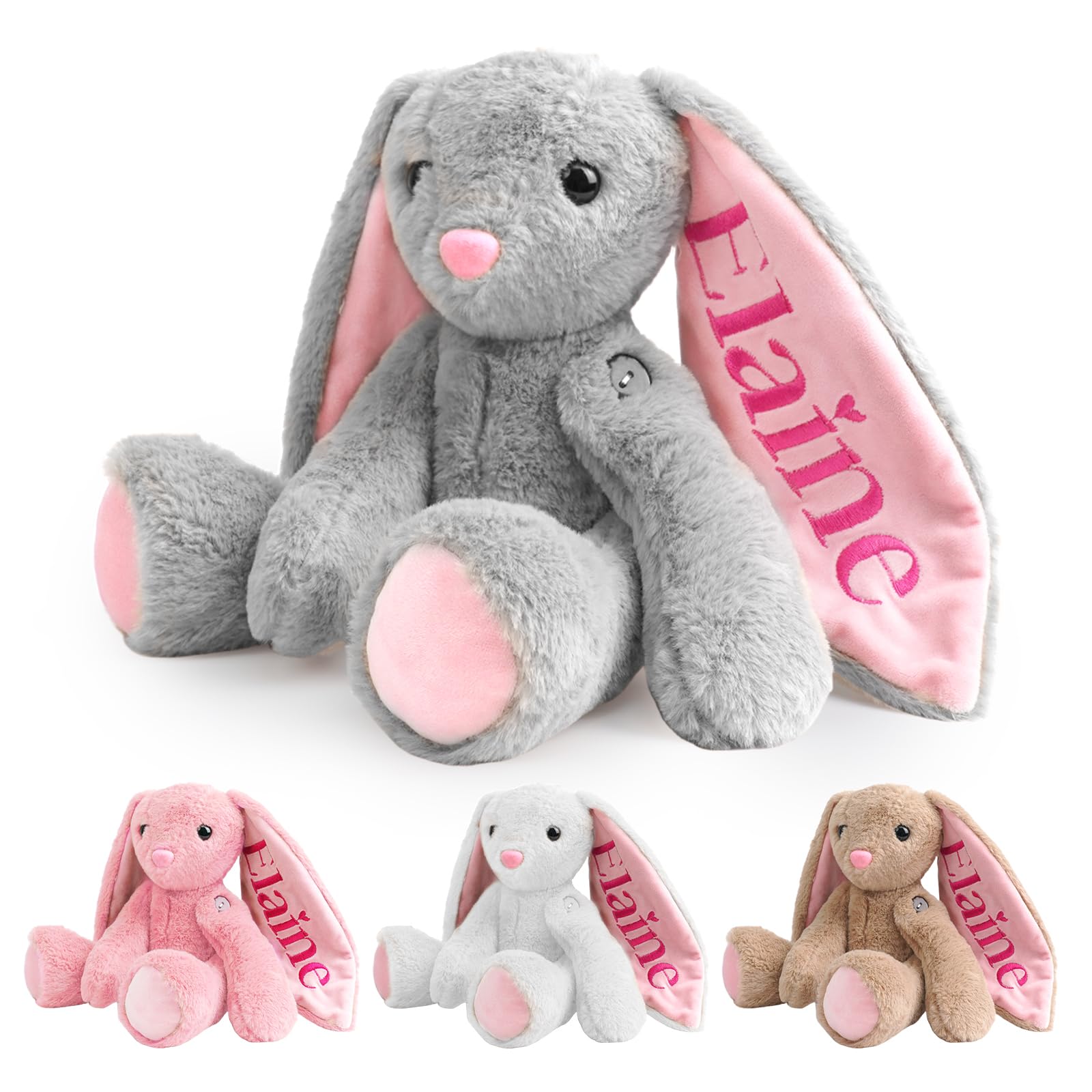 Individz Personalized Plush Bunny with Embroidered Name, Personalized Stuffed Animal for Baby, Custom Bunny Plush Toys, 1-14 Year Old Girls Easter Birthday Gifts for Baby Boys Girls Toddlers Newborn