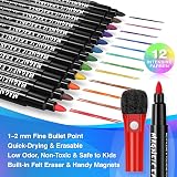 ANYUKE Whiteboard Pens 12 Magnetic Markers with Eraser Fine Tip view 2