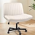 Criss Cross Chair with Wheels, Cross Legged Office Vanity Chair with Wheels, Comfortable Beige Vanity Chair with Back, Armless Fabric Adjustable Wide Swivel Criss Cross Desk Chair for Home Office
