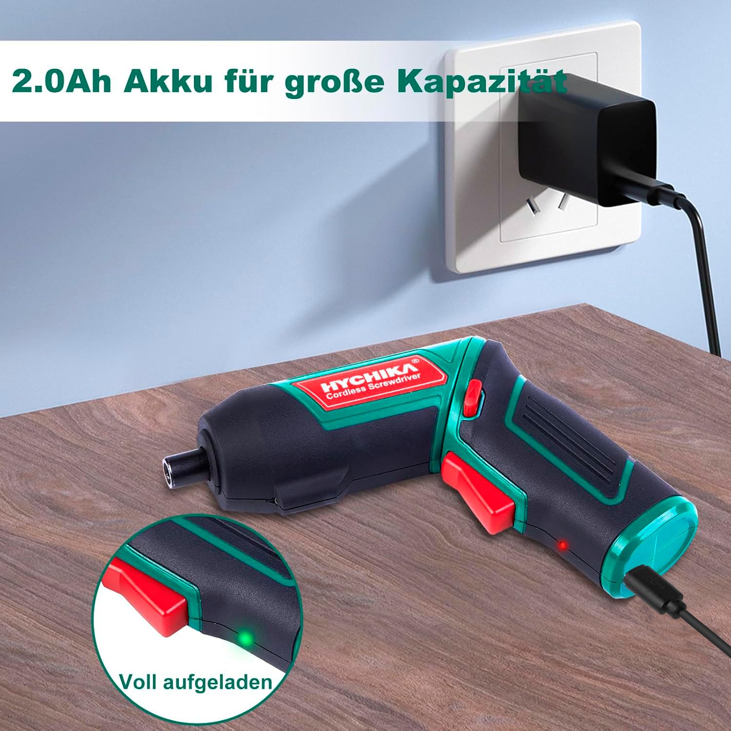 HYCHIKA Akkuschrauber, Cordless Screwdriver 6N·m Drehmoment und 2000mAh Akku 3,6V mit 20 Zubehörteilen, LED Licht, Magnetfutter für Schrauben 4