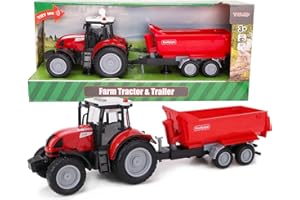 Toyland Tractor and Trailer 37cm Red with Lights and Sound - Farm Toys for Kids