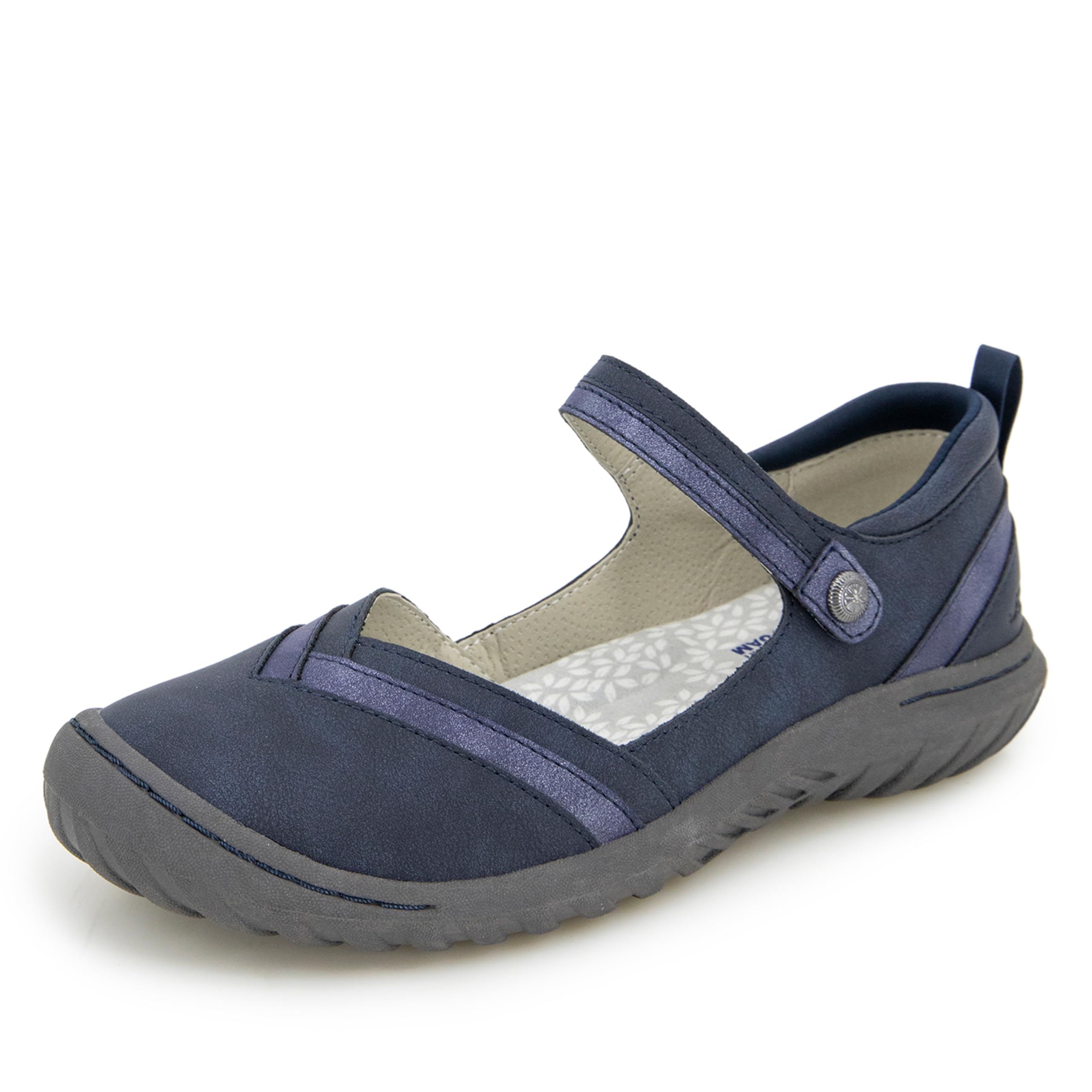 JBU Women’s Raven Fashion Comfort Casual Classic Mary Jane Flat, Navy Shimmer, 7.5