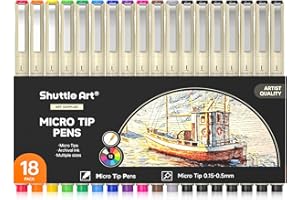Shuttle Art 18-Pack Micro-line Pens - 11 Waterproof Archival Ink Colors in 0.3MM Felt Tip & 7 Blacks in 0.15-0.5MM For Journaling, Illustrating & Drawing