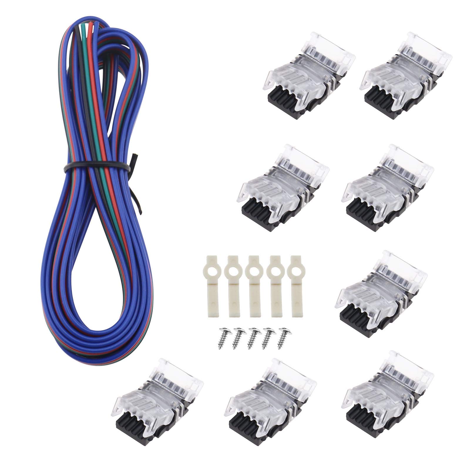 YINETTECH 8pcs Strip to Wire Quick Connection LED Strip Extension Kit 5050 RGB Strip Lighting Connectors 4 Pin DIY Connectors