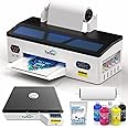 A3 DTF Printer with Roll Feeder, DTF Transfer Printer with White Ink Circulation, Suitable for DIY Printing of Dark and Light T-Shirts, Hoodies (Printer, Oven, 5 x 250ml Ink, 1 x Roll Film)