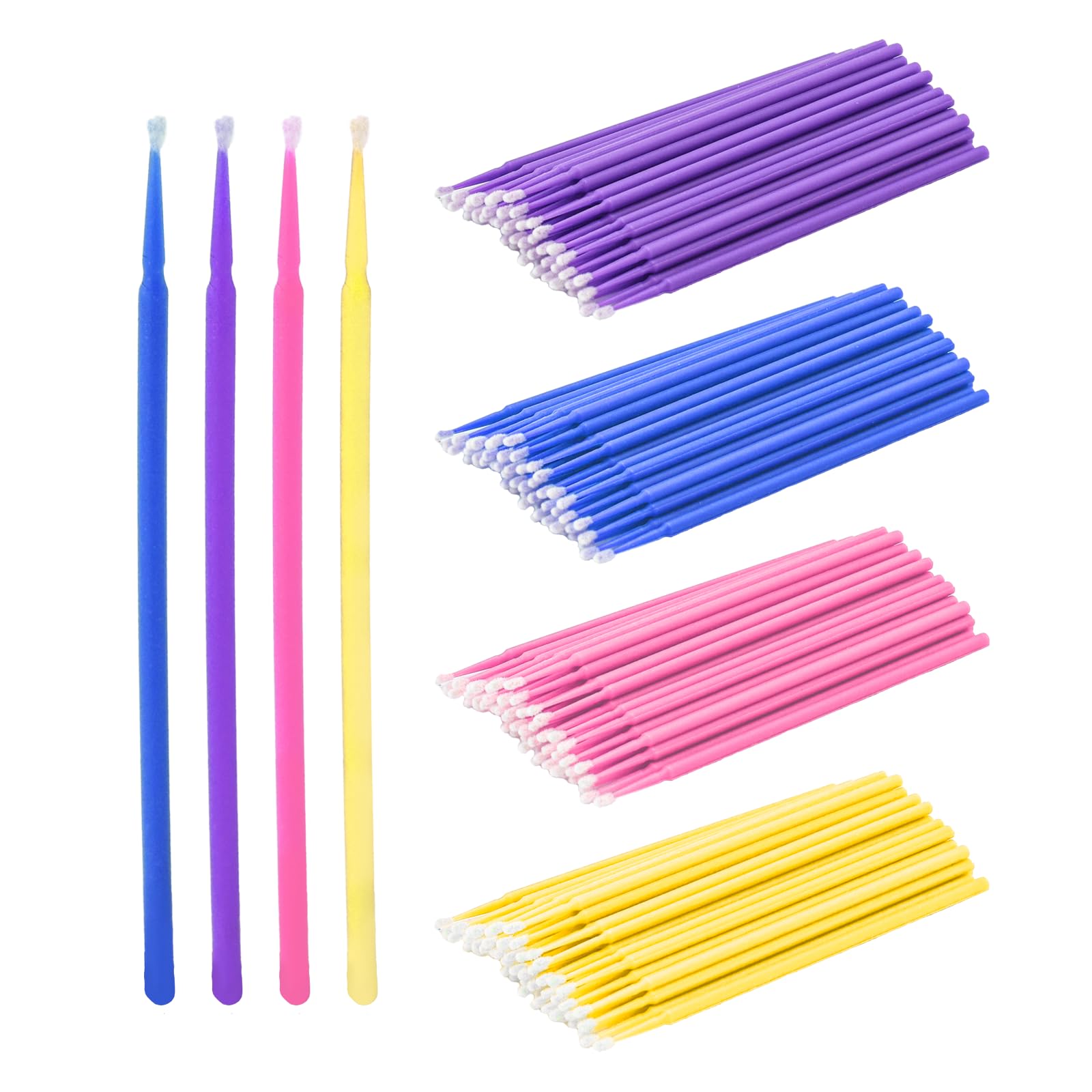 Surplex 400pcs Micro Applicator Brushes for Makeup, Nail Art and Painting, Clean small crevices (Purple+Blue+Pink+Yellow)