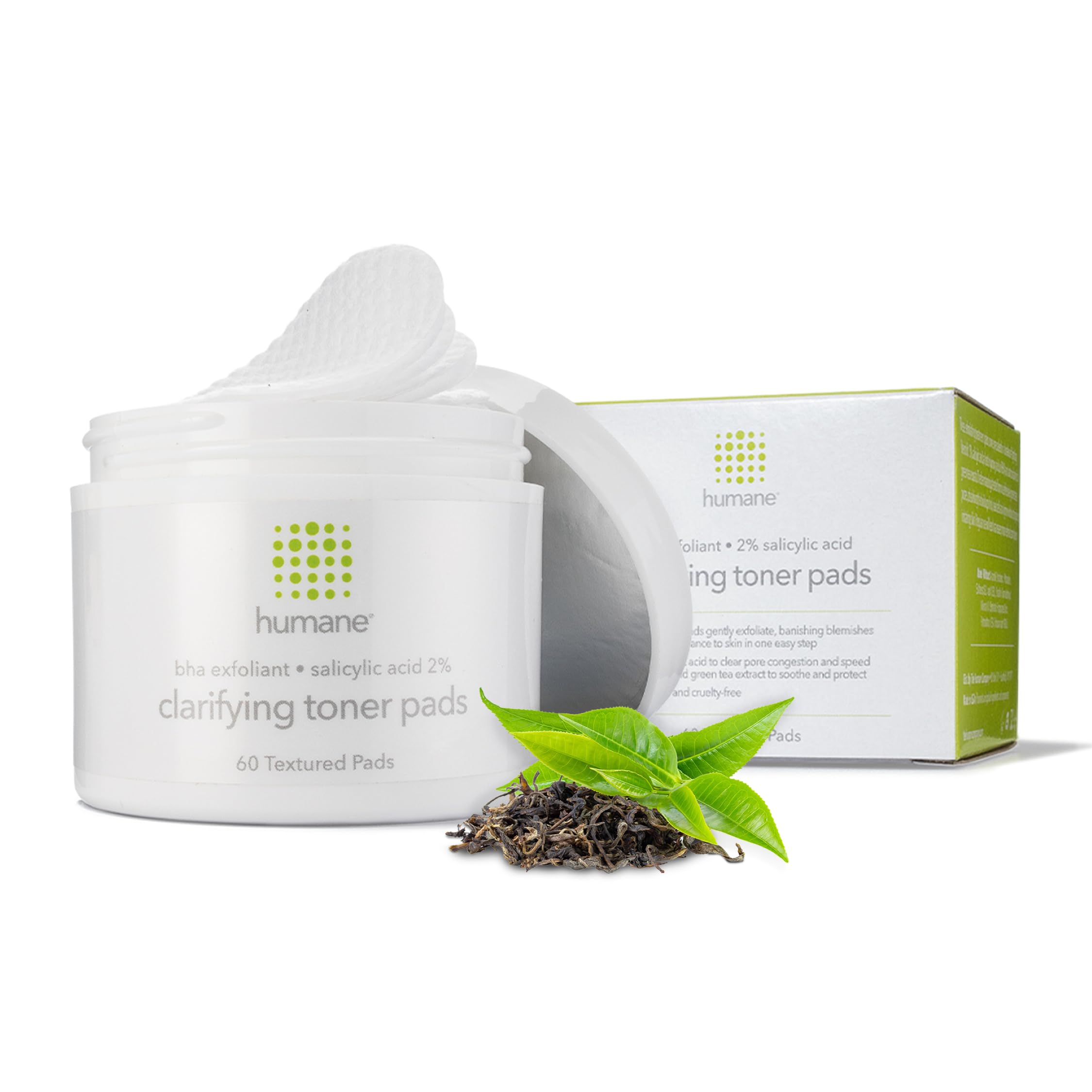 Humane Clarifying Toner Pads for Face - 2% BHA Liquid Salicylic Acid - Pore Minimizer and Facial Exfoliator - Gentle for All Skin Types - Removes Excess Oil, Dead Skin Cells, and Grime - 4 Ounce