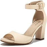 IDIFU Women's Candie-MI Peep Toe Low Block Heels Sandals Ankle Strap Comfy Chunky Wedding Dress Shoes