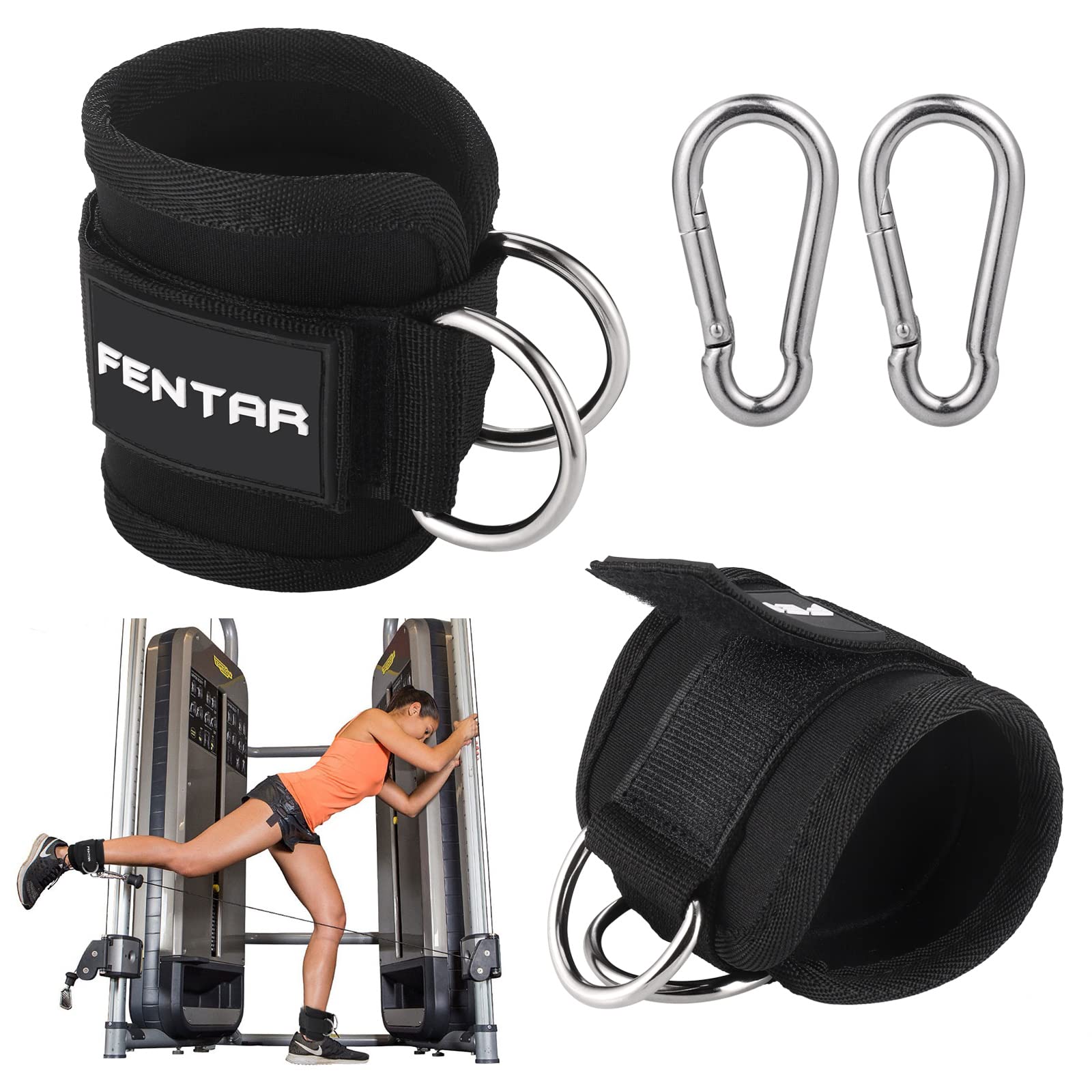 Fentar 2Pcs Adjustable Ankle Straps for Cable Machine, Comfortable Gym Cable Kickback Ankle Strap, Gym Ankles Strap with with Double D-Ring, Ankles Cuff Straps for Leg Exercise Fitness
