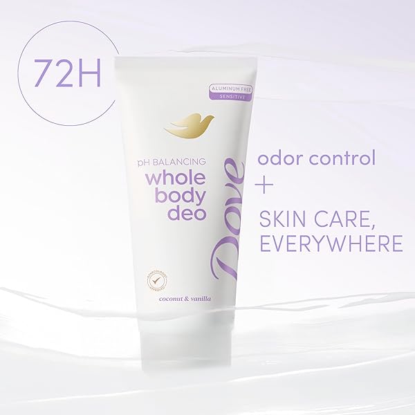 DOVE WHOLE BODY DEO ALUMINUM FREE PH BALANCING CREAM DEODORANT COCONUT & VANILLA FOR 72H ODOR CONTROL 2.5 OZ