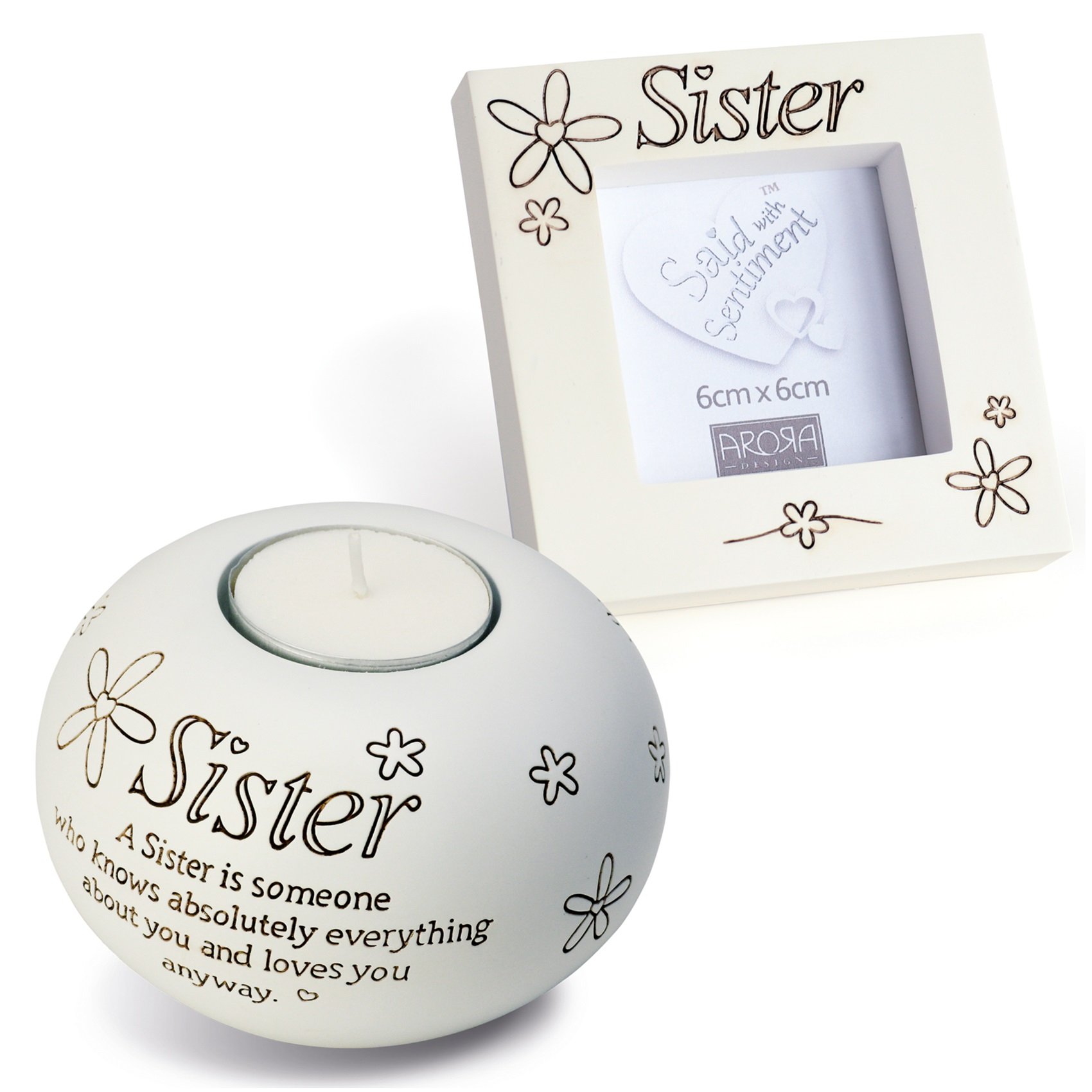 Arora Sister Tealight and Photo Frame Sentiment Birthday Idea, Multicolour, One Size