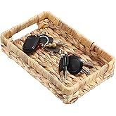 Hipiwe Small Keys Basket for Entryway Table Decorative Wicker Basket Tray Woven Organizer Baskets Water Hyacinth Snacks Fruit Serving Trays for Keys Wallet Cell Phone Candy Organizing, 9.8"x6.3"