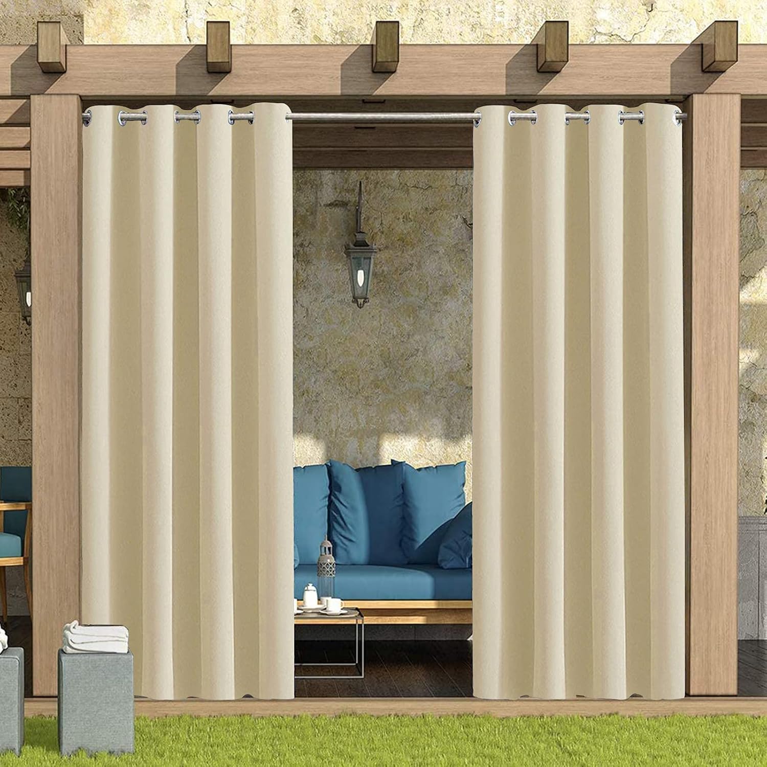 Outdoor Curtains - 52W x 90L inch Waterproof Indoor/Outdoor Curtains for Patio Thick Privacy Grommet Curtains for Bedroom, Living Room, Porch, Pergola, Cabana, 2 Panel,Cream Color