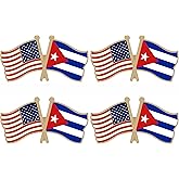 LUSEOAN USA and Cuba Crossed Double Flag Lapel Pins Small Mini Cuban National Friendship Pin Badge, 4PCS
