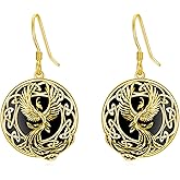 POTOP Phoenix Earrings 925 Sterling Silver Celtic Dangle Earrings Abalone/Black Agate Phoenix Rising Jewelry Christmas Gifts for Women Mom Sister Wife Girlfriend Nana Grandma