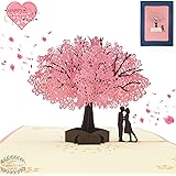 Valentine Day 3D Pop Up Card Gift - Fall in Love Cherry Blossom Tree Couple Handmade Romantic Greeting Card to Lover Girlfriend Wife, Love Sign for Birthday Anniversary Wedding Engagement Mothers Day