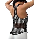 SweatyRocks Women's Racerback Workout Tank Tops Fishnet Sleeveless Athletic Yoga Shirts