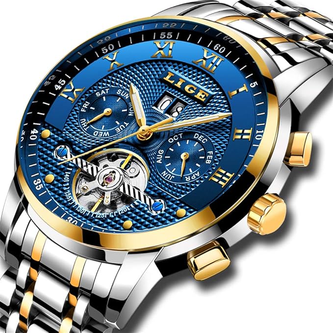 LIGE Watches Mens Fashion Automatic Mechanical Watch Stainless Steel