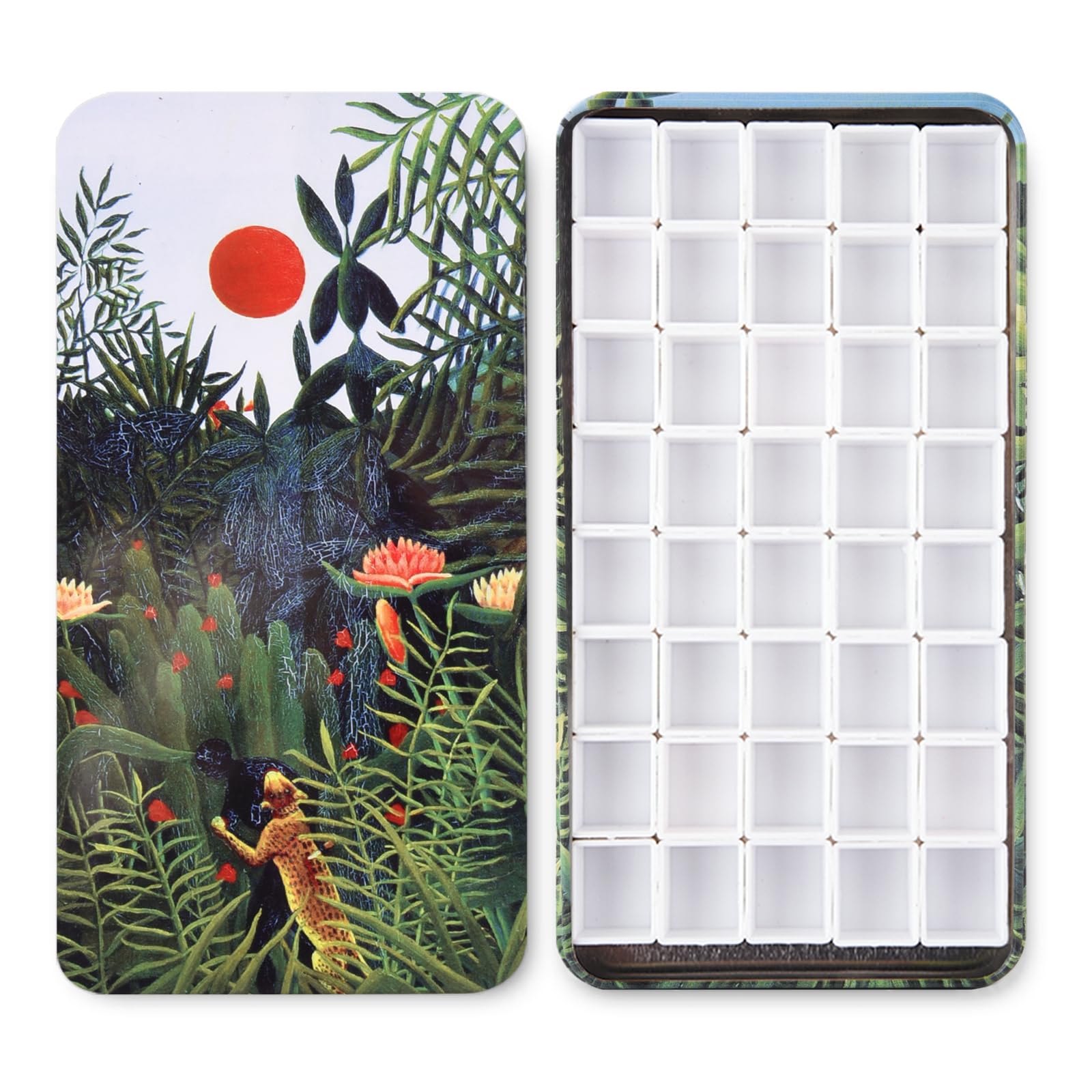 Photo 1 of 40Pcs Empty Half Pans with Magnetic Stripe Watercolor Paint Travel Tin Palette Case, Artist Paints Half Pan Kits for DIY Watercolor Oils or Acrylics Painting Art Drawing Jungle