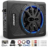 LUVUMVLT 1200W 10" Car Subwoofer, Slim Under Seat Powered Subwoofer and Amp Package,High/Low Level Input, Car/Truck Audio Sub Built-in Amplifier amp Combo Package, with Blue LED Light